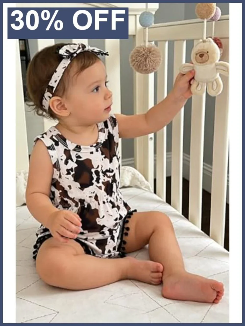 Baby Girl Romper with Headband Sleeveless 3D Print Outfit